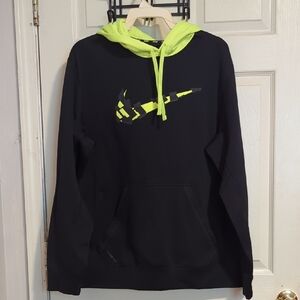 Nike Black and Neon Green Men's Hoodie